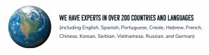 Legal translation experts worldwide including English, Spanish, Portuguese, Creole, Hebrew, French, Chinese, Korean, Serbian, Vietnamese, Russian, and German